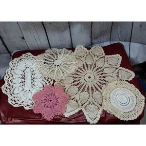 Lot 8 Handmade Vintage Doilies Pot Holders Table Linens Crocheted Hand Crafted